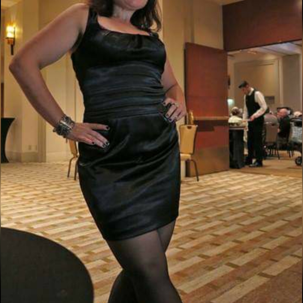 Sexy Satin Ruched LBD black cocktail dress 13/14